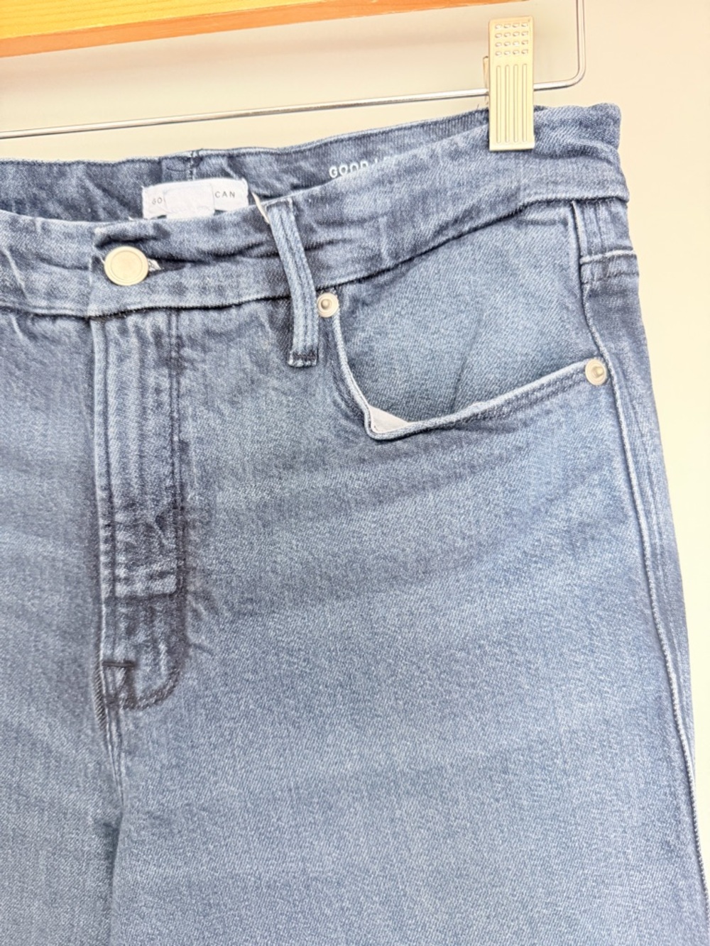 Good American "Soft Tech Good Skate" Indigo Blue Denim High Waist Wide Leg Jean - Picture 5 of 16